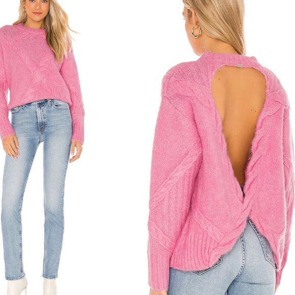NWT FOR LOVE & LEMONS carly open back sweater in pink size XL-2X - Picture 2 of 15